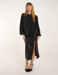 Metallic High Neck Puffball Top