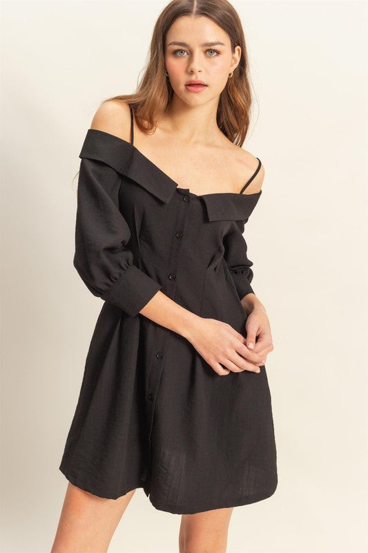 HYFVE Button Down Spaghetti Strap Mini Dress with Pockets