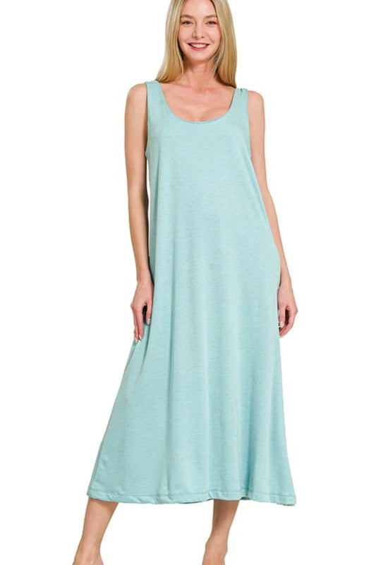 Zenana French Terry Twisted Strap Midi Dress