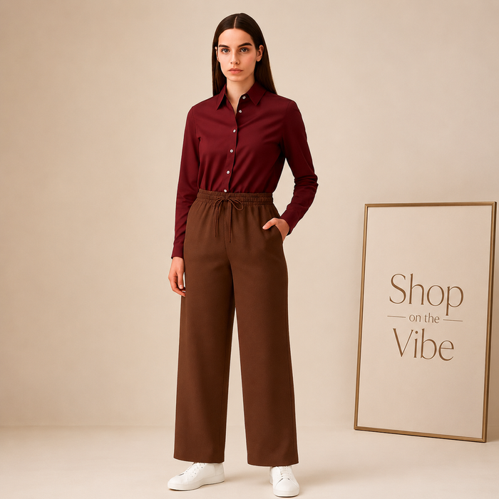 MAROON BUTTON DOWN SHIRT WITH BROWN FLAPPER