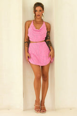 Moonlight Drive Beaded Chiffon Mini Skirt - Pink