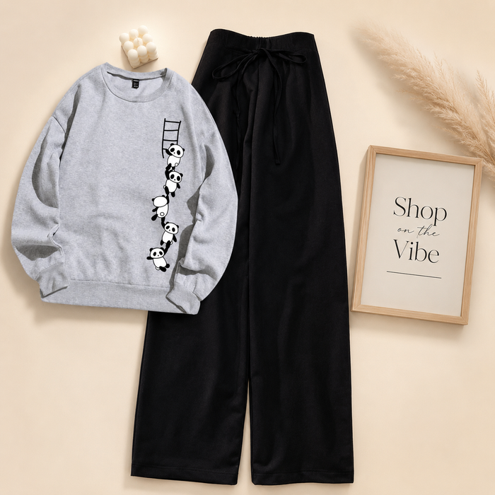 PANDA LADDER GREY SWEATSHIRT WITH FLAPPER