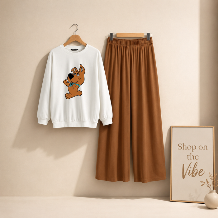 SCOBY DO WHITE SWEATSHIRT WITH BROWN FLAPPER