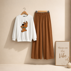 SCOBY DO WHITE SWEATSHIRT WITH BROWN FLAPPER