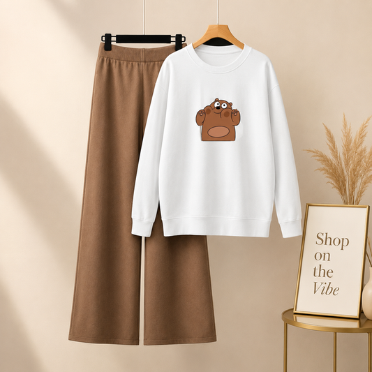 WHITE SWEATSHIRT BROWN BEAR WITH BROWN FLAPPER
