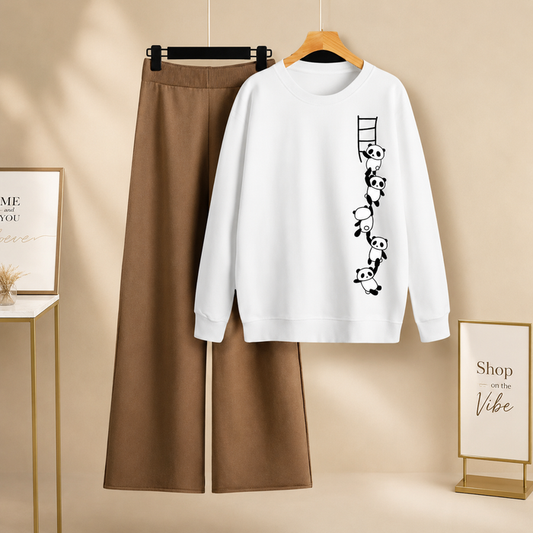 WHITE SWEATSHIRT PANDA LADDER WITH BROWN FLAPPER