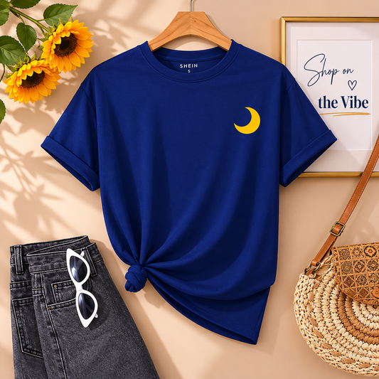 YELLOW MOON ON ROYAL BLUE TEE